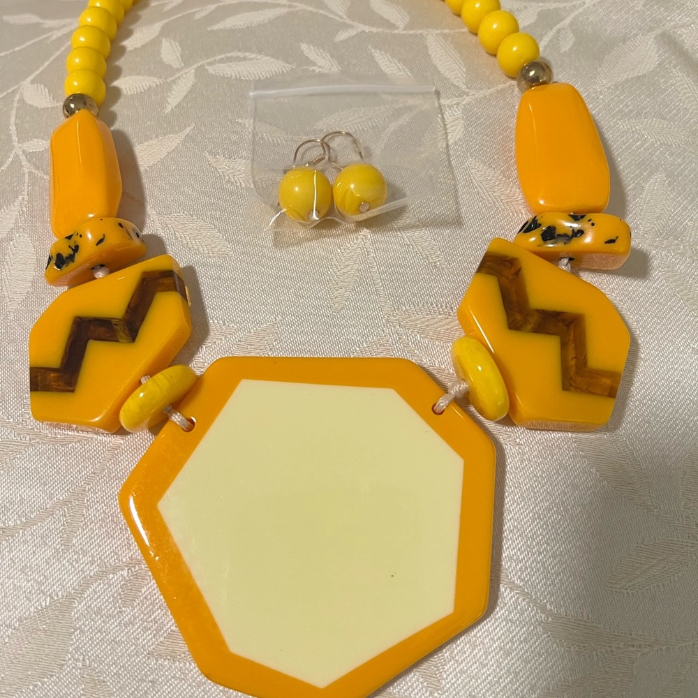 Yellow Geometric Necklace and Earring Set